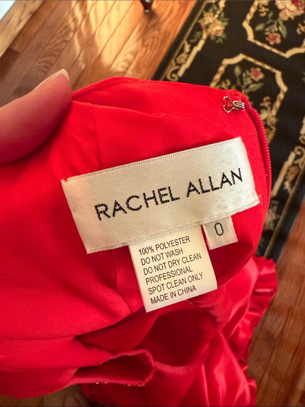 Rachel Allan Red High-Low Evening Gown with Ruffle Train - Picture 11 of 16